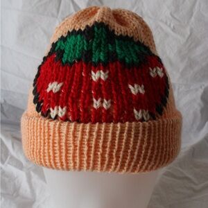 Charming Strawberry Knit Beanie - Peach and Red